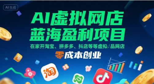 AI虚拟网店蓝海盈利项目：在家开设淘宝、拼多多、抖店等虚拟品网店，零成本创业-网赚项目资源库