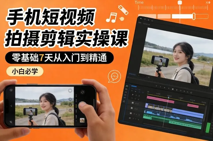 手机短视频拍摄剪辑实操课：7天零基础入门到精通，小白必学-网赚项目资源库