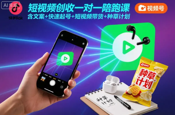 短视频创收一对一陪跑课：文案撰写、快速起号、带货技巧与种草策略-网赚项目资源库