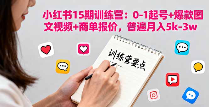 小红书15期训练营：0基础起号+爆款图文视频+商单报价，月入5k-3w-网赚项目资源库