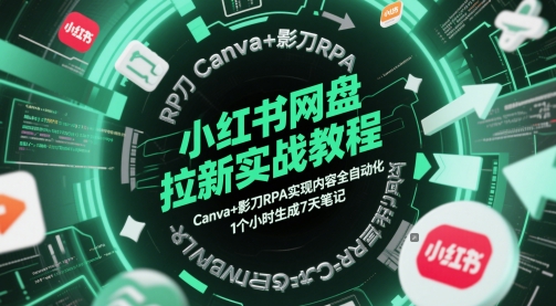 小红书网盘拉新实战教程：Canva+影刀RPA实现内容自动化，1小时生成7天笔记-网赚项目资源库
