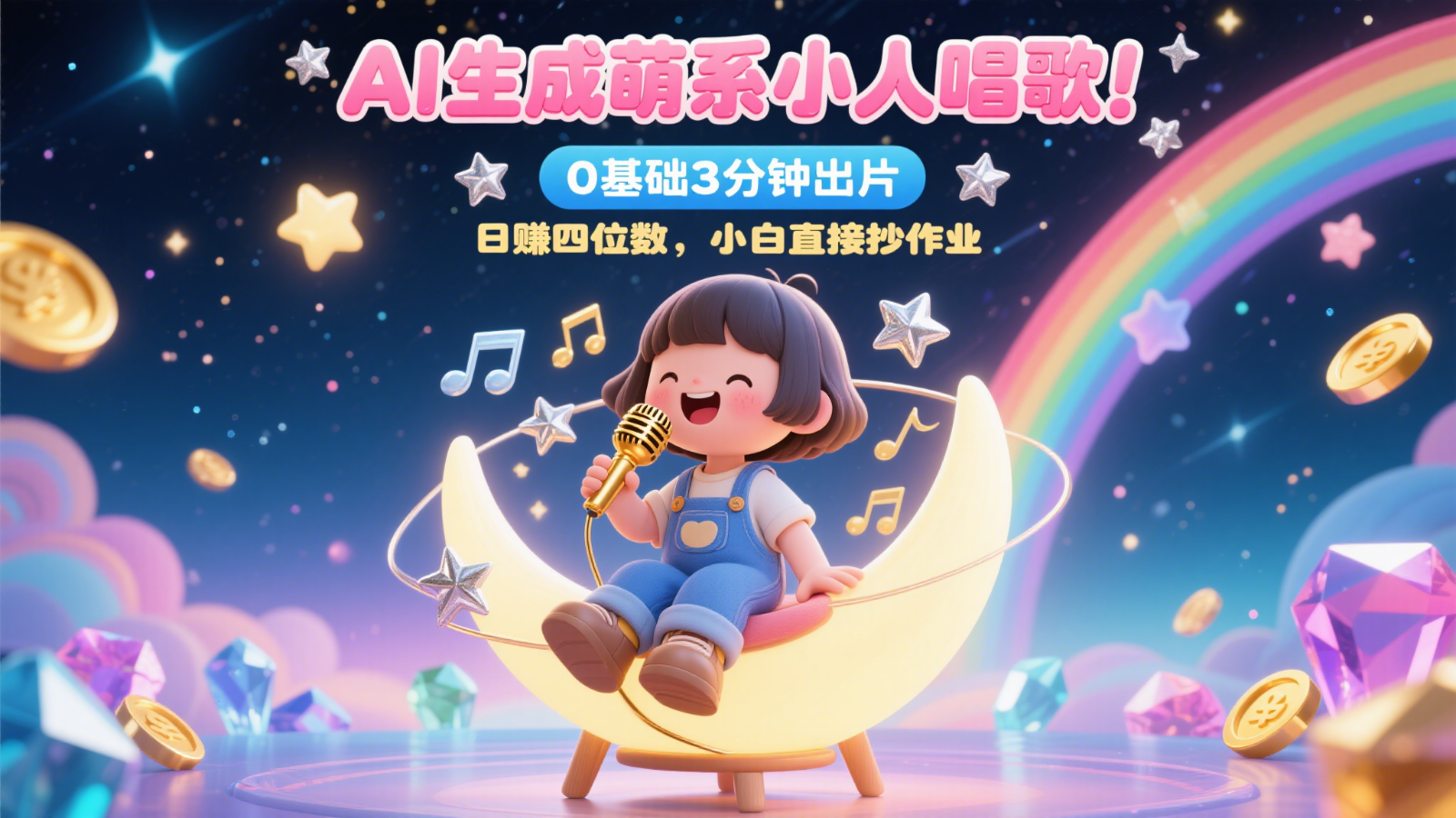 AI萌系小人唱歌教程：0基础3分钟出片，28作品涨粉9万，日赚四位数，小白必学-网赚项目资源库