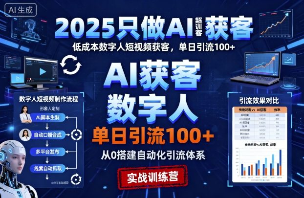 2025年AI获客实战:AI超级获客实训营,低成本数字人短视频引流策略,单日引流100+-网赚项目资源库