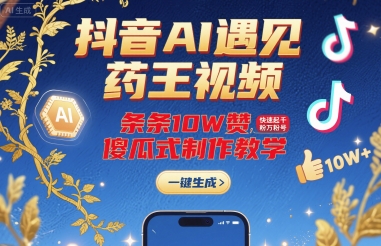 抖音AI与药王合作视频爆红，10万赞速增粉丝，傻瓜式教程轻松打造百万大号-网赚项目资源库
