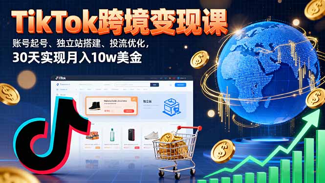 TikTok跨境变现课程：30天实现月入10万美金，账号起号、独立站搭建、投流优化-网赚项目资源库