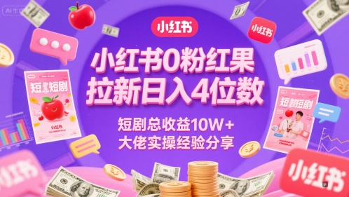 小红书0粉丝短剧拉新日入4位，数短剧总收益10W+大佬实操经验分享-网赚项目资源库