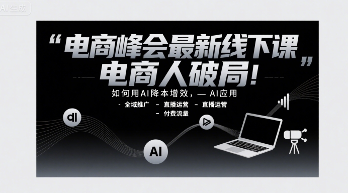 电商峰会线下课程：AI助力降本增效，全域推广、直播运营与付费流量策略-网赚项目资源库