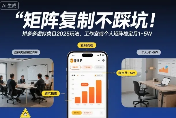 拼多多虚拟类目2025年矩阵复制攻略:工作室或个人稳定月入1-5万【揭秘】-网赚项目资源库