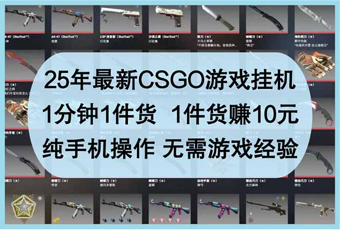 25年最新CSGO游戏挂机，1分钟1件货，1件货赚10元 纯手机操作 无需游戏经验-网赚项目资源库