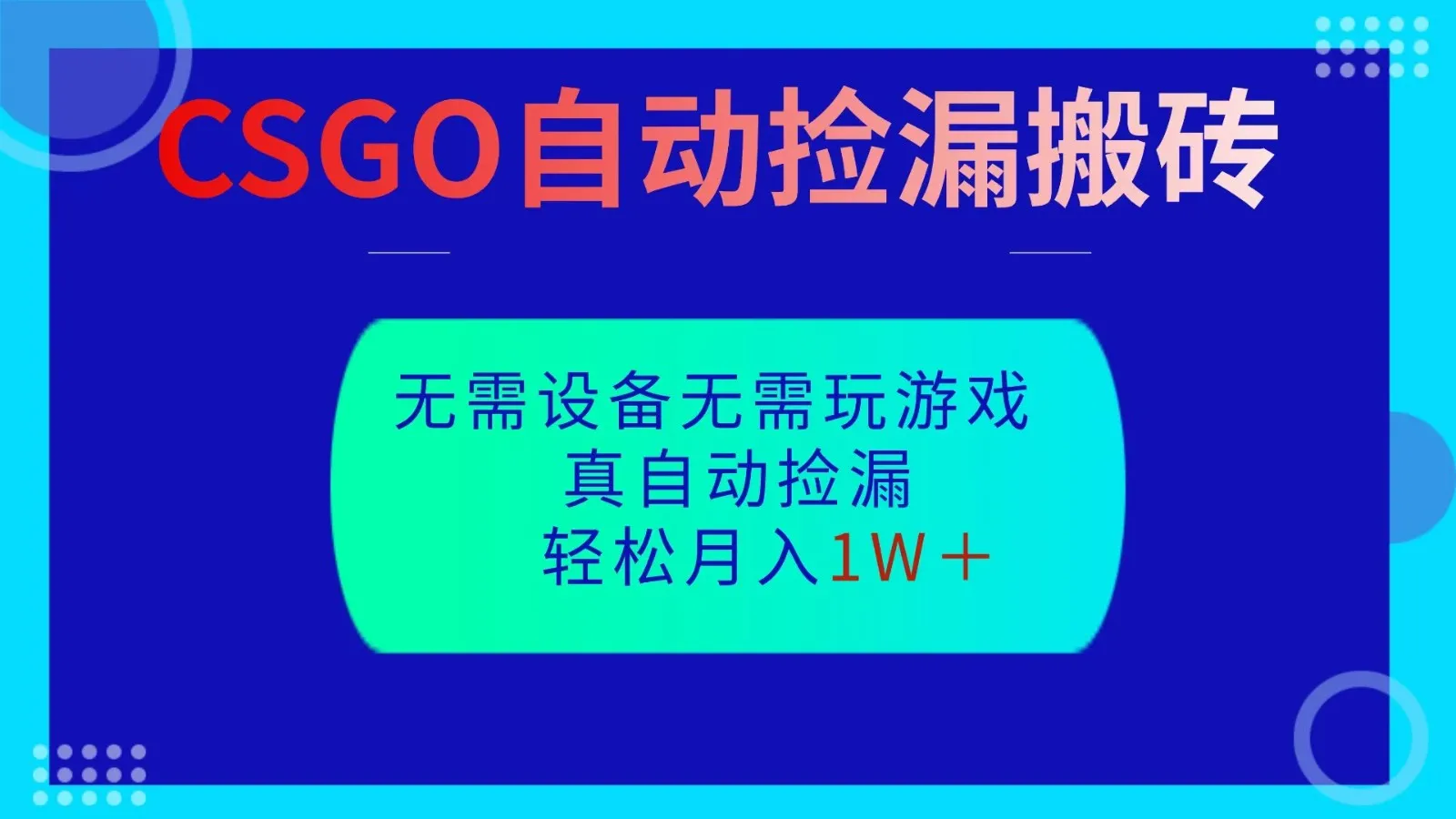 CSGO自动捡漏搬砖服务,快速见效,无需游戏知识,包教包会,立即落地-网赚项目资源库
