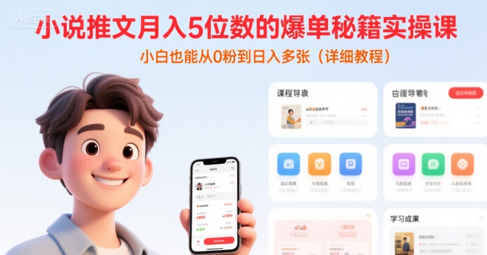小说推文月入5位数的爆单秘籍实操课,小白也能从0粉到日入多张(详细教程 -网赚项目资源库