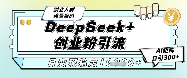 DeepSeek+创业粉精准引流，AI矩阵日引300+，多种变现方式，稳定月入1W-网赚项目资源库