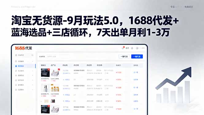 淘宝无货源月利1-3万，9月玩法5.0+1688代发+蓝海选品三店循环-网赚项目资源库