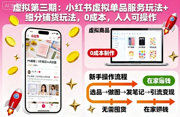小红书虚拟单品服务与细分铺货玩法：0成本，人人可操作-网赚项目资源库