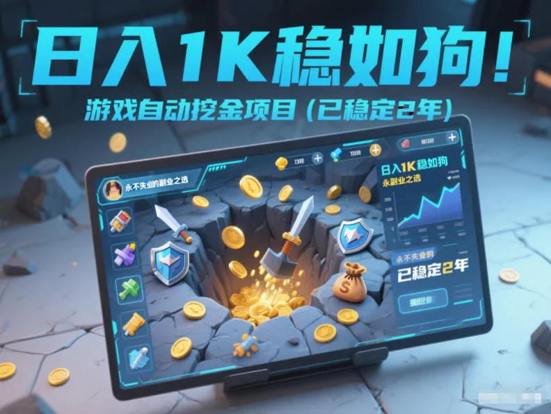 日入1K游戏自动挖金项目，2年稳定收益，副业首选【揭秘】-网赚项目资源库