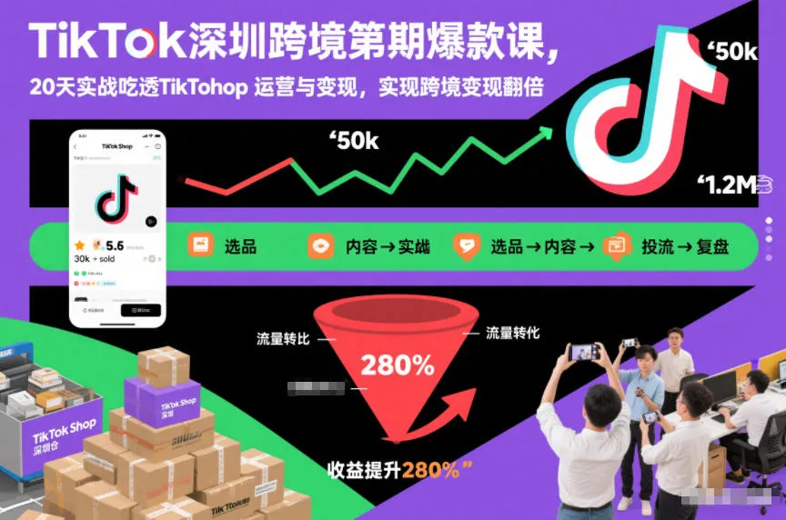 TikTok深圳跨境第2期爆款课:20天实战掌握TikTok Shop运营与变现,实现翻倍跨境收益-网赚项目资源库