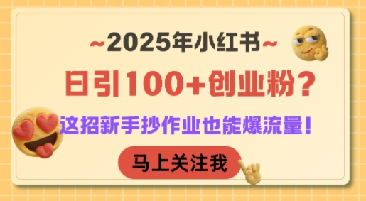 2025年小红书日增100+创业粉丝?新手也能复制爆流量秘籍!-网赚项目资源库