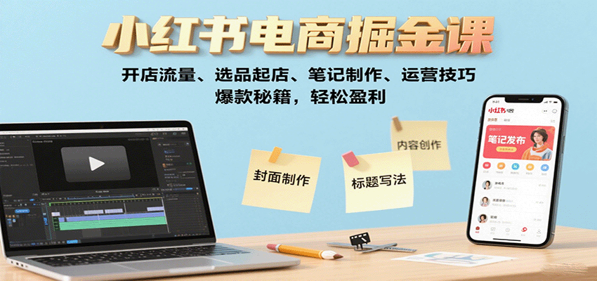 小红书电商掘金课：开店引流、选品起店、笔记制作、运营技巧，爆款秘籍，轻松盈利-网赚项目资源库