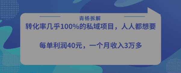 私域项目高转化率，月入过万秘籍：每单利润40-50米-网赚项目资源库