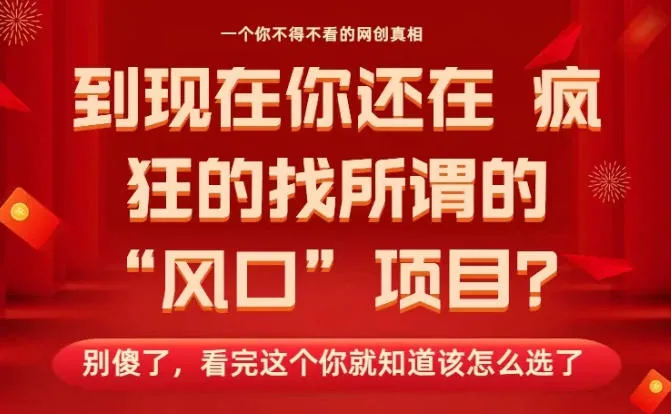 26年过去了，你还在寻找风口项目？揭秘真相，让你一知半解！-网赚项目资源库