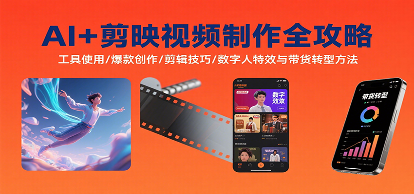 AI与剪映视频制作全攻略：工具使用、爆款创作、剪辑技巧、数字人特效及带货转型方法-网赚项目资源库