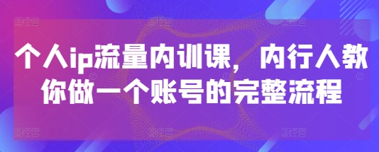 个人IP流量内训课程:资深专家揭秘账号运营全攻略-网赚项目资源库