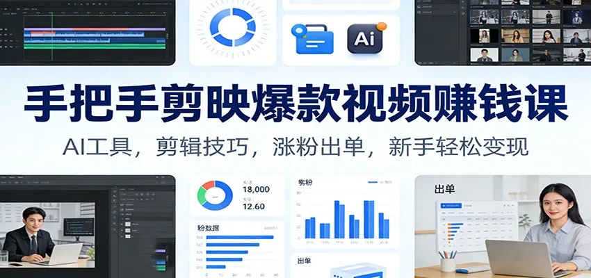 手把手剪映视频赚钱课：AI工具、剪辑技巧、涨粉出单，新手轻松变现-网赚项目资源库