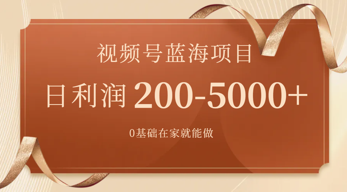 视频号蓝海项目：0基础在家操作，日入200-5000+【附266G资料】-网赚项目资源库