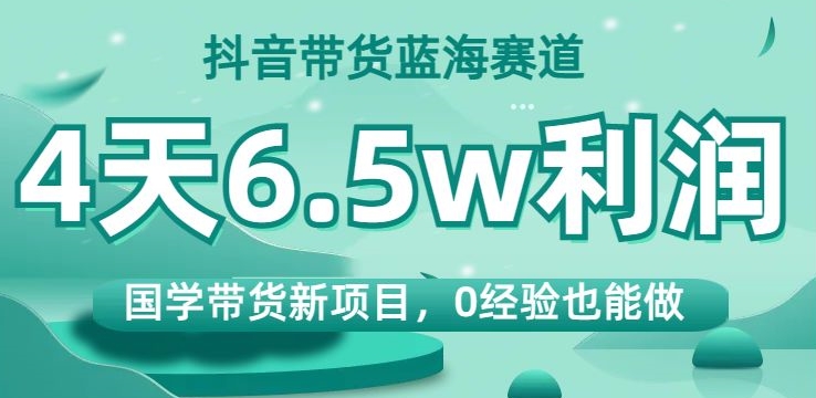抖音国学带货新机遇：0基础4天6.5万利润，揭秘成功秘诀-网赚项目资源库
