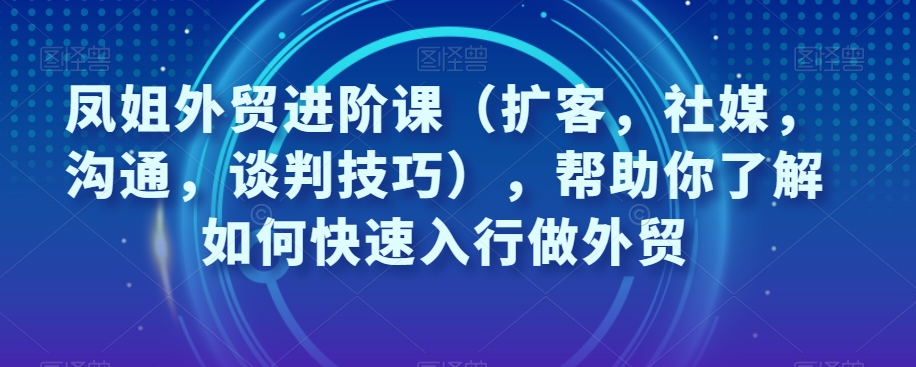 “凤姐外贸进阶课：掌握扩客、社媒、沟通与谈判技巧，快速入行做外贸”-网赚项目资源库