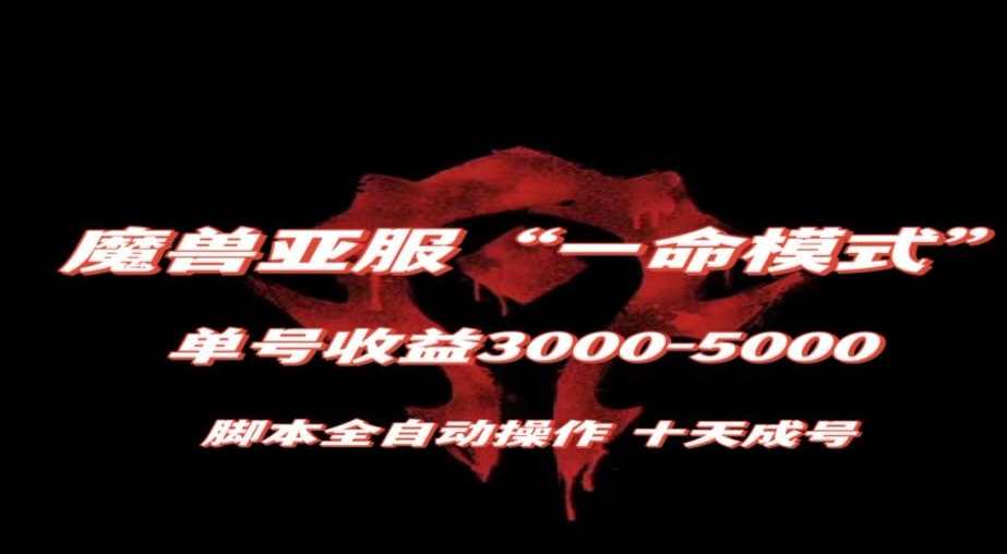 魔兽亚服一命模式：10天成号，单号3千-5千，脚本全自动操作，保姆级教学揭秘-网赚项目资源库