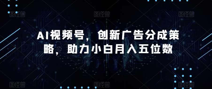 AI视频号创新广告分成策略，助力小白月入五位数【揭秘】-网赚项目资源库