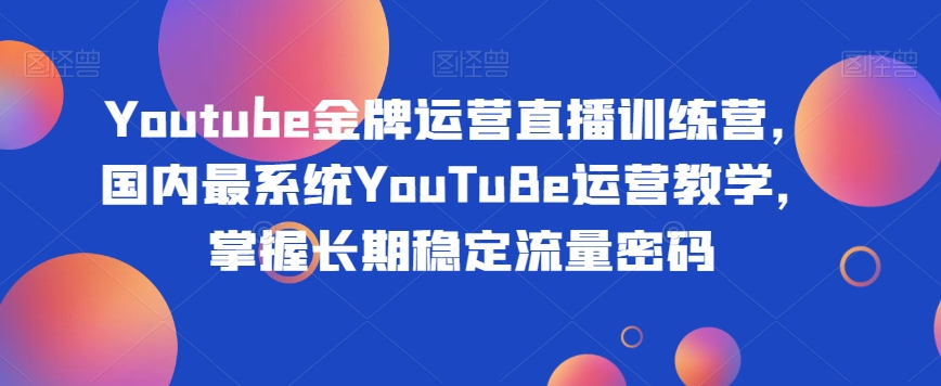 YouTuBe金牌运营直播训练营：国内最系统教程，掌握流量增长秘诀-网赚项目资源库