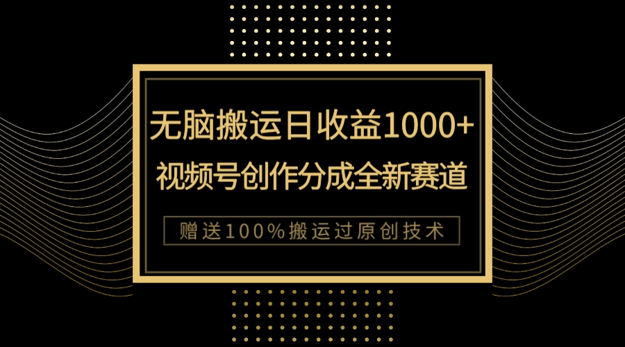 视频号创作：新类目热门，单日收益1000+，无脑搬运轻松上热门-网赚项目资源库