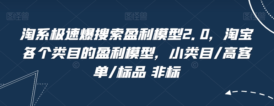 淘系极速爆搜索盈利模型2.0：淘宝各类目盈利策略，小类目、高客单、标品与非标产品-网赚项目资源库