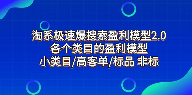 淘系极速爆搜索盈利模型2.0：小类目、高客单、标品与非标品类的盈利策略-网赚项目资源库