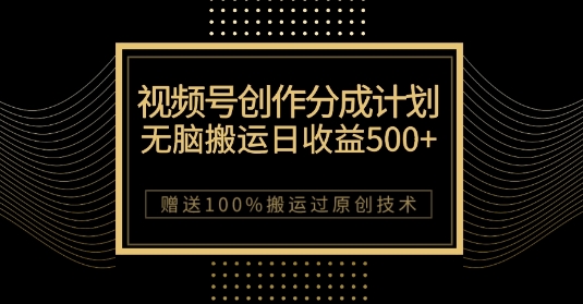 最新视频号创作分成计划：无脑搬运日赚500+，揭秘100%原创技巧-网赚项目资源库