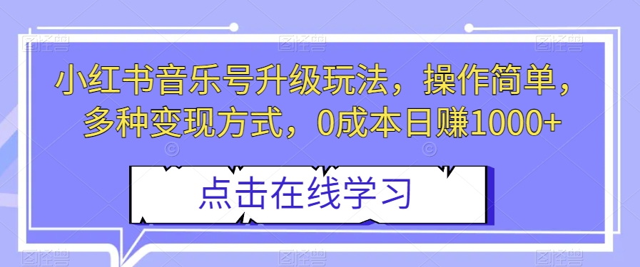 小红书音乐号升级攻略：0成本日赚1000+，简单操作与多元变现方式揭秘-网赚项目资源库