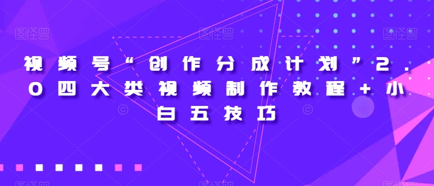 视频号“创作分成计划”2.0:四大类视频制作教程+小白五技巧【揭秘】-网赚项目资源库