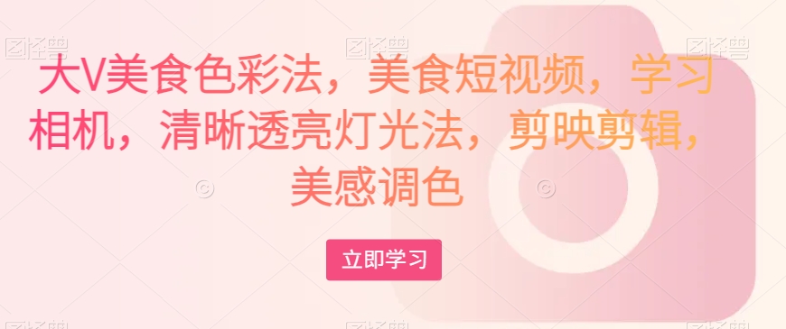 大V美食色彩法：短视频拍摄技巧、相机使用、灯光效果、剪映剪辑与调色教程-网赚项目资源库