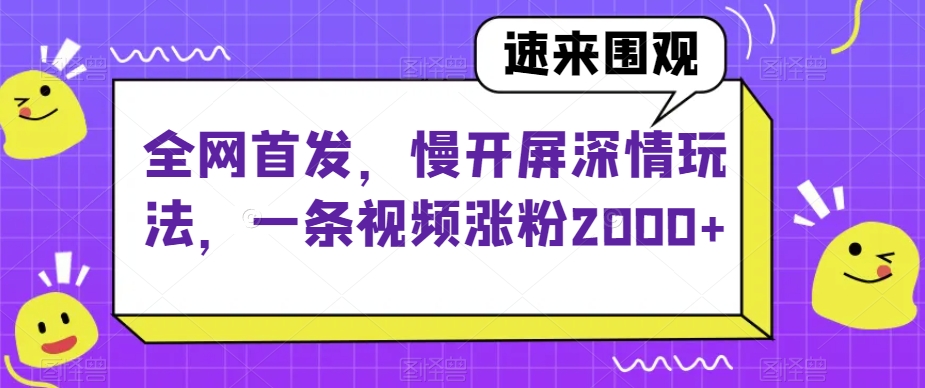 全网首发：揭秘慢开屏深情玩法，视频涨粉2000+-网赚项目资源库