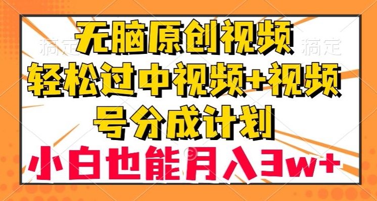 无脑原创视频，轻松月入3万+【揭秘】中视频+视频号分成计划-网赚项目资源库