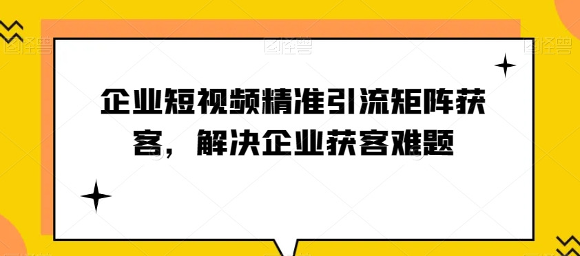 企业短视频引流策略：解决获客难题-网赚项目资源库