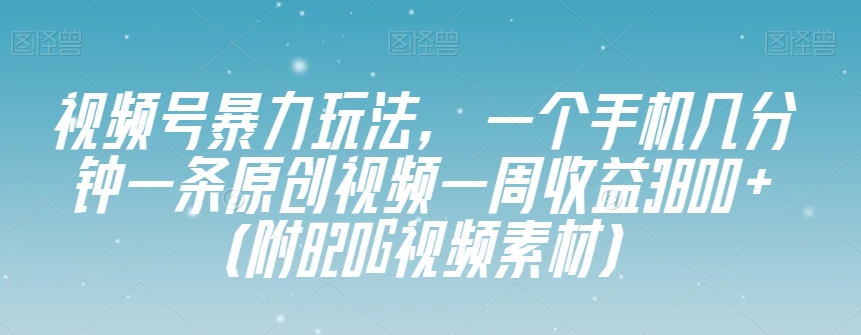 视频号高效赚钱法，手机制作原创视频，一周收益3800+（含820G素材）-网赚项目资源库