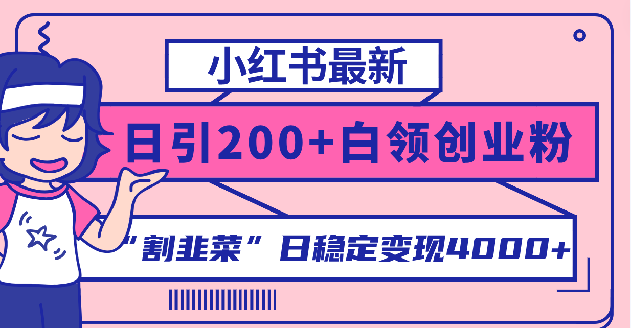 小红书日引200+创业粉，揭秘“割韭菜”日稳定变现4000+实操教程！-网赚项目资源库