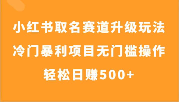 小红书取名项目升级，冷门暴利无门槛操作，轻松日赚500+-网赚项目资源库