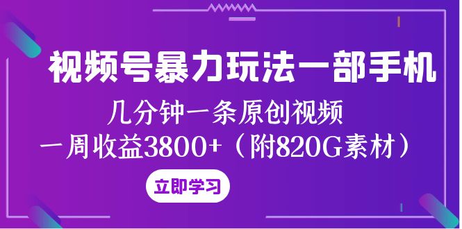 视频号快速盈利技巧:一部手机,几分钟创作,一周收益3800+(附820G素材)-网赚项目资源库