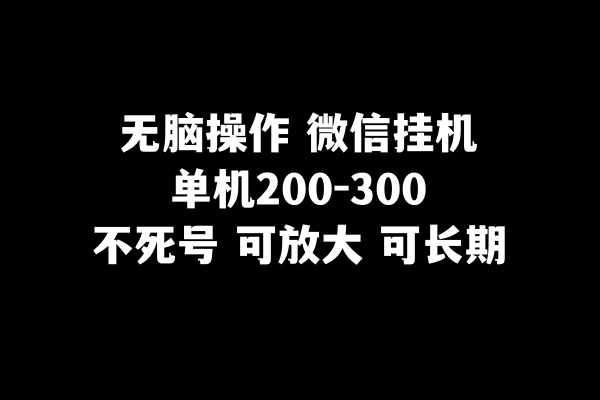 微信挂机赚钱：200-300元/天，无需脑力，可放大操作-网赚项目资源库