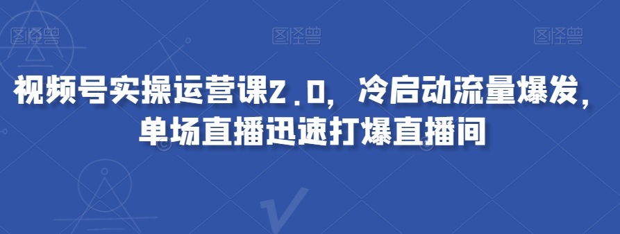 视频号运营实战2.0：冷启动与流量爆发技巧，单场直播引爆直播间-网赚项目资源库