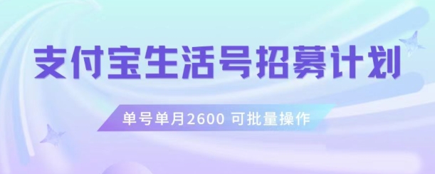 支付宝生活号作者招募计划：单月2600元，批量操作轻松月入1万+【揭秘】-网赚项目资源库
